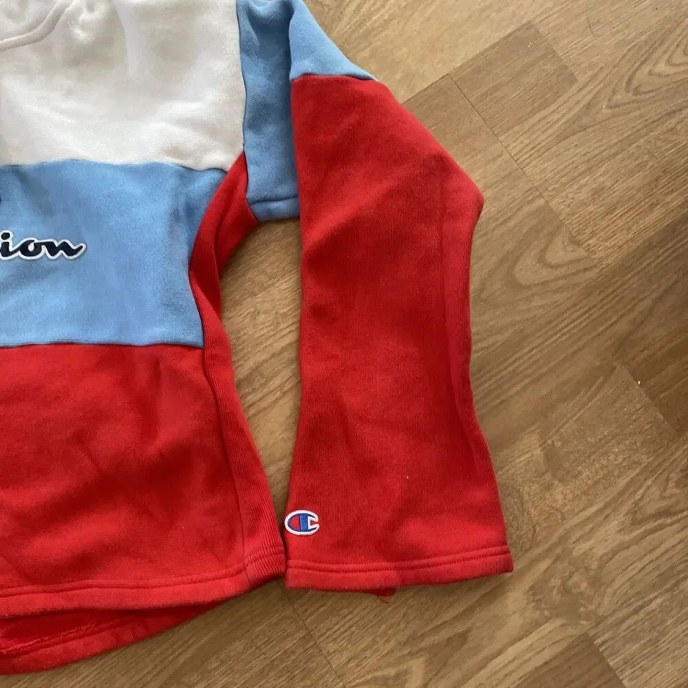 Vintage Y2K Champion Reverse Weave Color Block Cropped Hoodie Sweatshirt Size M - Picture 5 of 12